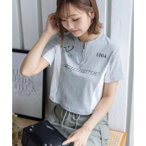レディース tシャツ Tシャツ ハーフジッププリント配色カットソートップス「2024SS新作」｜zozo