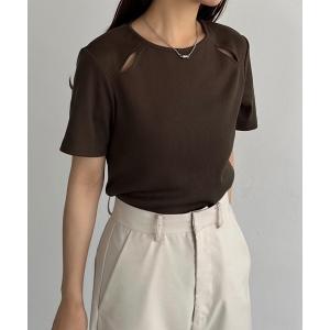 tシャツ 半袖 カットアウトリブトップス レディースの商品画像