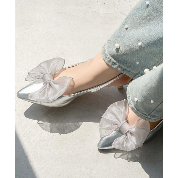 パンプス 2way tulle ribbon back strap pumps / 2wayチュール...