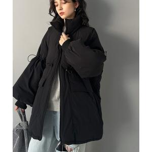 ブルゾン アウター この冬最旬。スタンド衿ドロストデザイン袖ボリューム中綿オーバーサイズブルゾン レディース