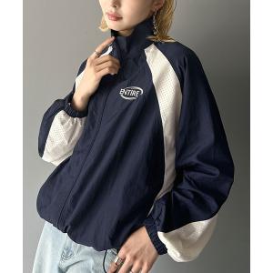 ブルゾン アウター 最新大人カジュアル。ワンポイントロゴ入りラグラン配色メッシュジップブルゾン レディース