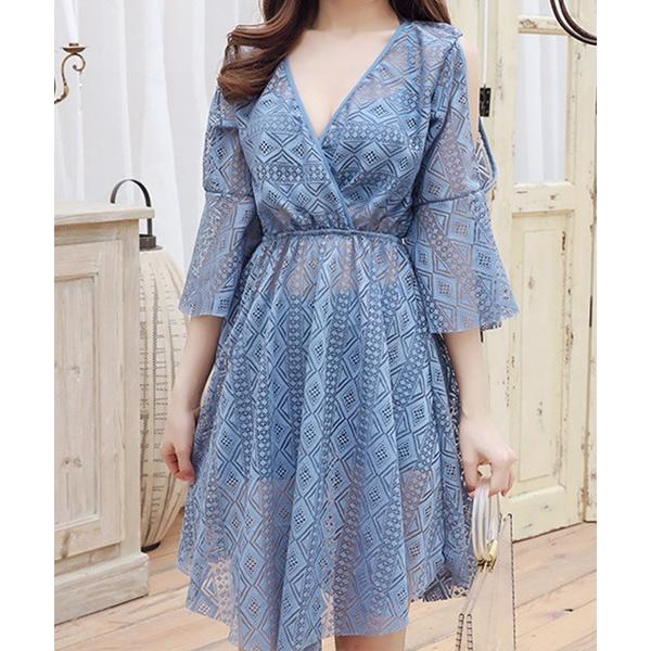 水着 「3点セット」 レースチュニック付き ソリッドカラー ホルター ビキニ レディース