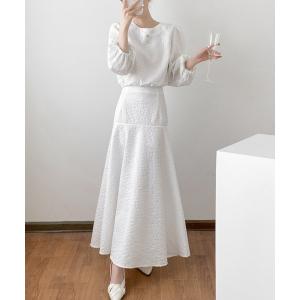 セットアップ ふくれジャガードショートブラウス＆ハイウエストロングスカートセットアップ レディース