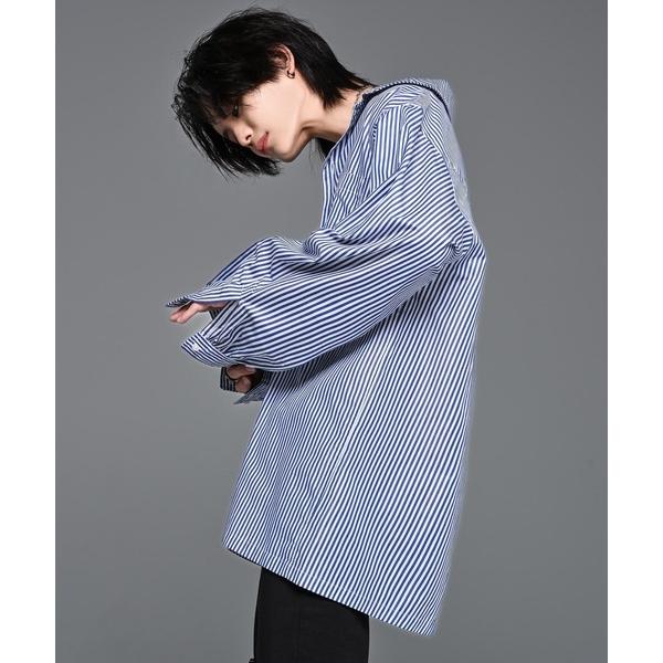 「ADRER」 長袖シャツ LARGE ネイビー×ホワイト メンズ