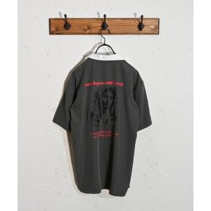シャツ ポリエステルストレッチ バックプリントオープンカラーシャツ メンズ レディース