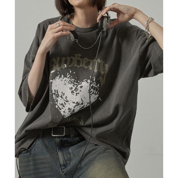 tシャツ 「Alfred Alex」ヴィンテージメイクデザイン ビッグピグメント半袖プリント刺繍Tシ...