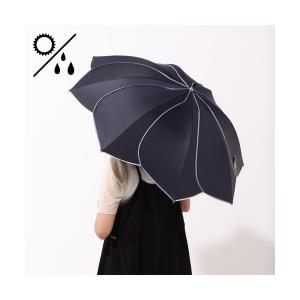 日傘 傘 「遮光率・UVカット率99％生地使用」バイカラーパイピング 長傘 50cm ネイビー　日傘 雨傘 晴雨兼用 レディース