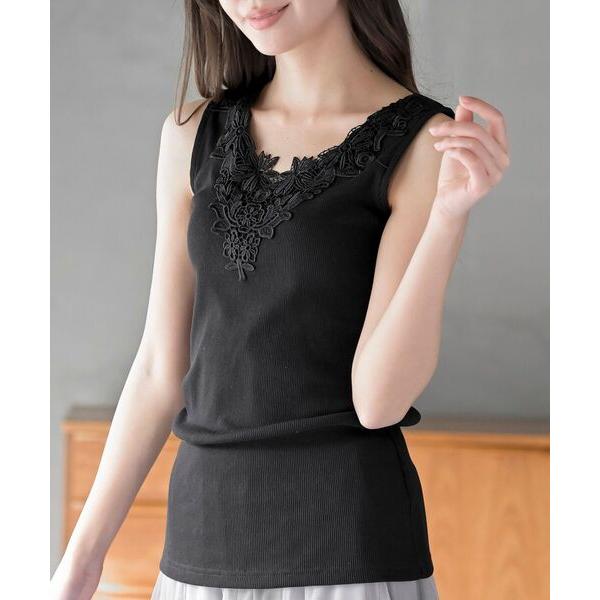 タンクトップ ノースリーブ 前後着用モチーフレーステレコタンクトップ レディース
