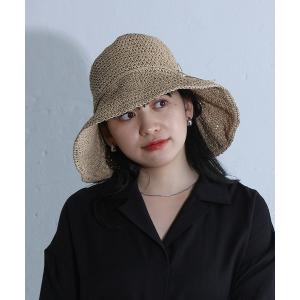 帽子 ハット 手編みつば広ペーパーハット レディース