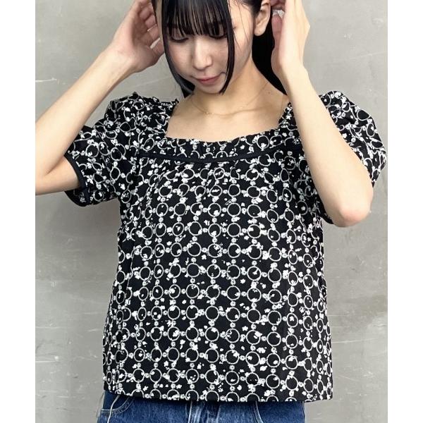 ブラウス シャツ アイレット刺繍バックリボンパフスリーブレースブラウス レディース