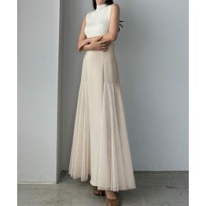 スカート ハイウエストチュールドッキングフレアスカート レディース