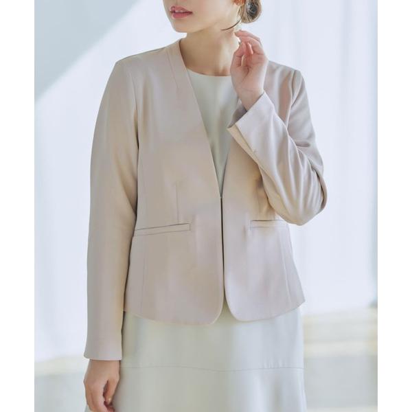 ジャケット ノーカラージャケット ダブルクロスウォッシャブルジャケット「低身長・小柄女性」 レディー...