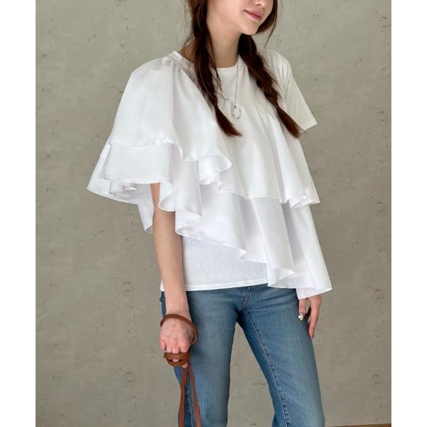 tシャツ 天竺×ブロードフリルアシンメトリープルオーバー レディース