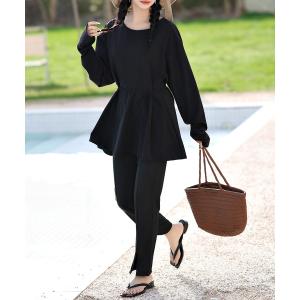 ラッシュガード 「UVカット率 99%以上」レディース水着 長袖ラッシュガード+スリットロングパンツ 2点セット レディース