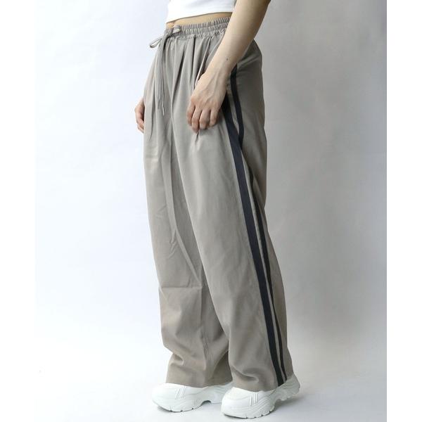 ワイドパンツ スラックス linen like side line loose slacks/リネン...