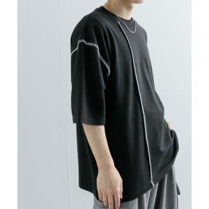 tシャツ Tシャツ メンズ ブランケットステッチルーズTシャツ(5分袖)｜zozo