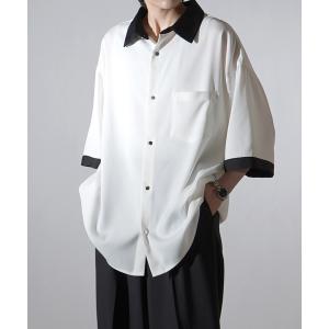 シャツ 半袖 ドレープとろみ クレリック / アシンメトリー ビッグシルエット半袖シャツ メンズ レディース