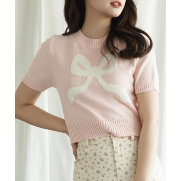 ニット セーター 「Jasmine」ハーフスリーブリボンニットプルオーバー (SS) レディース