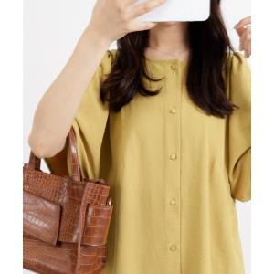 ブラウス シャツ 夏 半袖 お手入れ楽々！ビンテージ素材ブラウス レディース