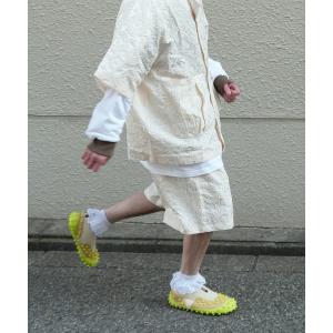 パンツ ふくれジャガード サイドギャザー ハーフパンツ メンズ レディース