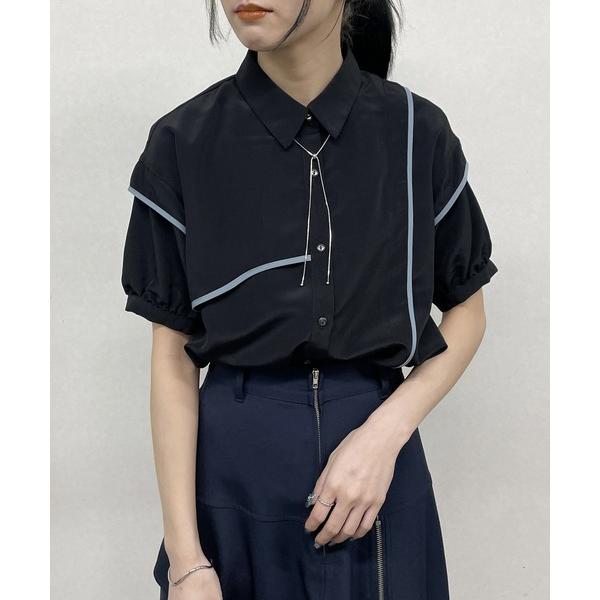ブラウス シャツ 配色パイピング アシンメトリーブラウス レディース