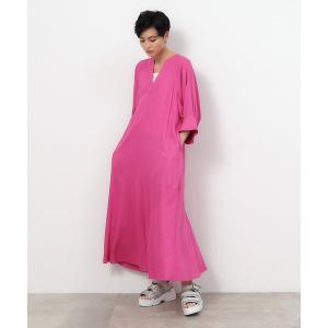 ワンピース キーネックワンピース レーヨン/麻「洗える」