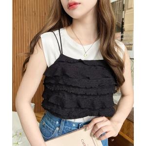 キャミソール カットフリルWストラップビスチェの商品画像