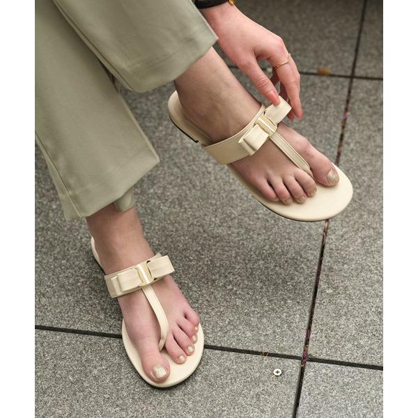 サンダル リボントングフラットサンダル レディース