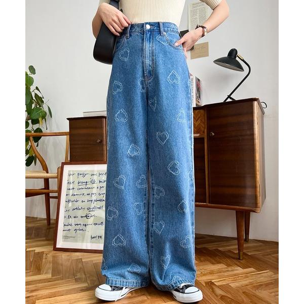 ジーンズ デニム デニムパンツ ハート柄デニムパンツ レディース