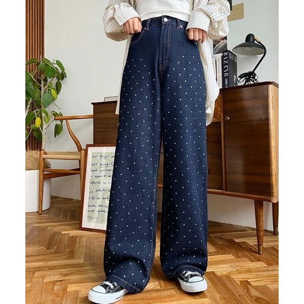 ジーンズ デニム デニムパンツ パール＆ビジュー＆ラインストーンデニムパンツ レディース
