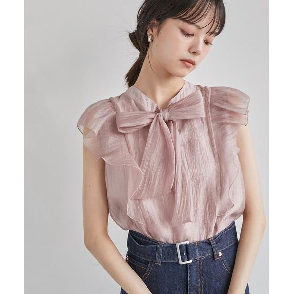 ブラウス シャツ 主役級！華やぎシアーシャイニーボウタイフリルブラウス「前後2WAY」「洗える」 レ...