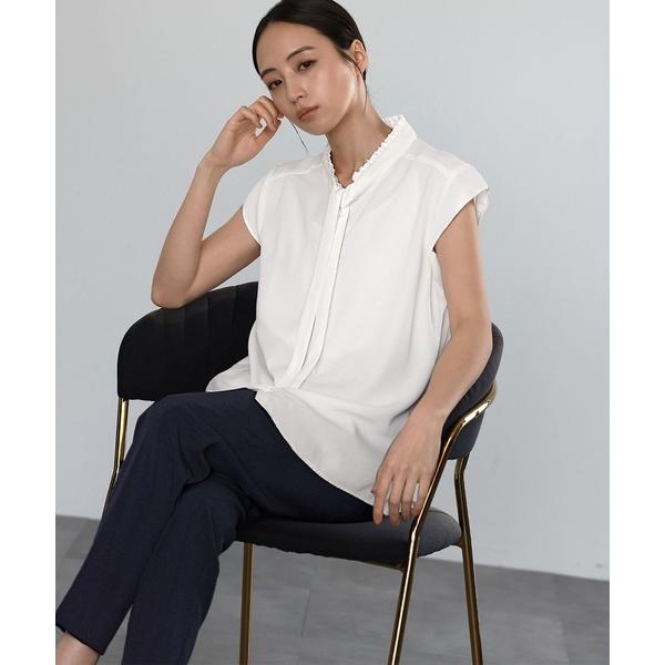 ブラウス シャツ ボウタイ襟フリル半袖ブラウス オフィス ビジネス フォーマル セレモニー 卒業式 ...