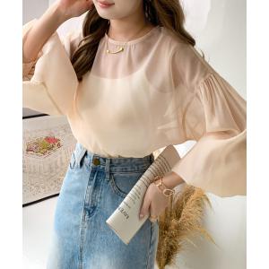 ブラウス シャツ ボリュームスリーブシアーブラウス レディース