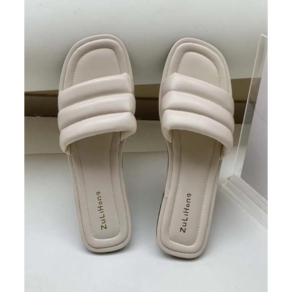 サンダル バルキーベルトスクエアトゥサンダル レディース