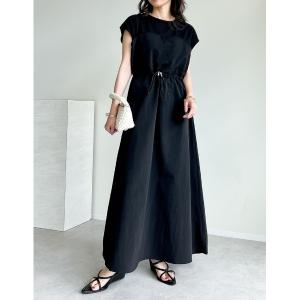 ワンピース 「夏の体型カバーに」「低身長/高身長サイズ有」フレンチスリーブカットソー切り替えドロストフレアドッキングワンピース