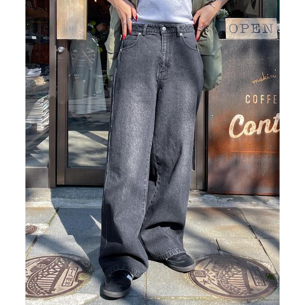 ワイドパンツ ジーンズ デニム デニムパンツ ヴィンテージカラーワイドデニムパンツ レディース