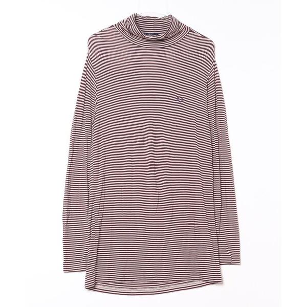 「FRED PERRY」 ボーダー柄長袖Tシャツ S パープル メンズ