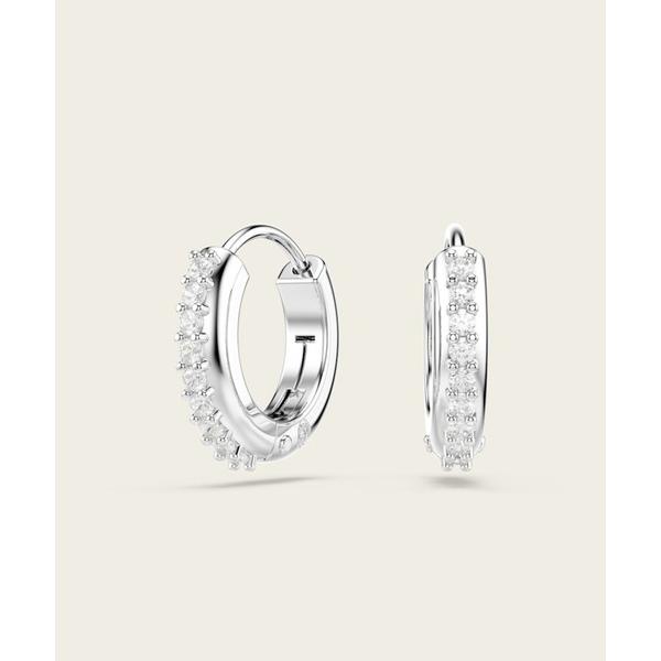ピアス 「公式」「スワロフスキー」Matrix フープピアス ラウンドカット， ホワイト， ロジウム...