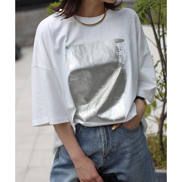 tシャツ 箔プリントビッグシルエットTシャツ レディース