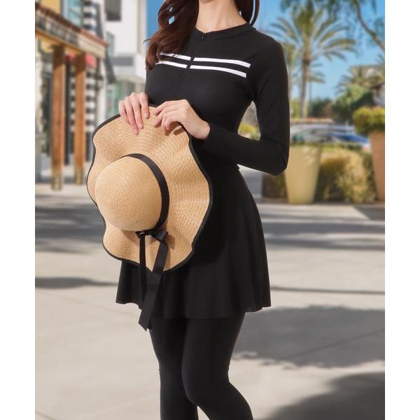 ラッシュガード 「３点セット」配色ライン スカート レギンス付き 長袖 ラッシュガード レディース