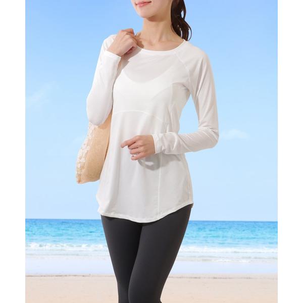 ラッシュガード 「2点セット」ソリッドカラー ラウンド ヘム ロング ラッシュガード レディース