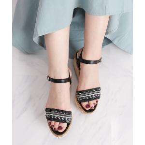 サンダル ビーズモチーフ厚底ウェッジサンダル レディース