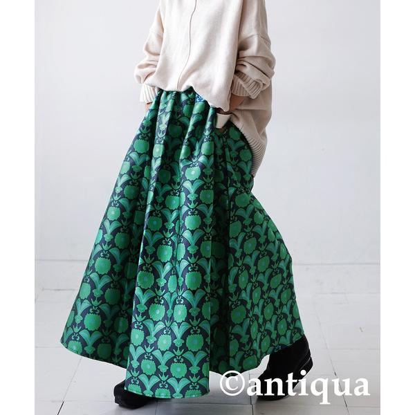 「antiqua」 「patterntorso」フレアスカート FREE グリーン レディース