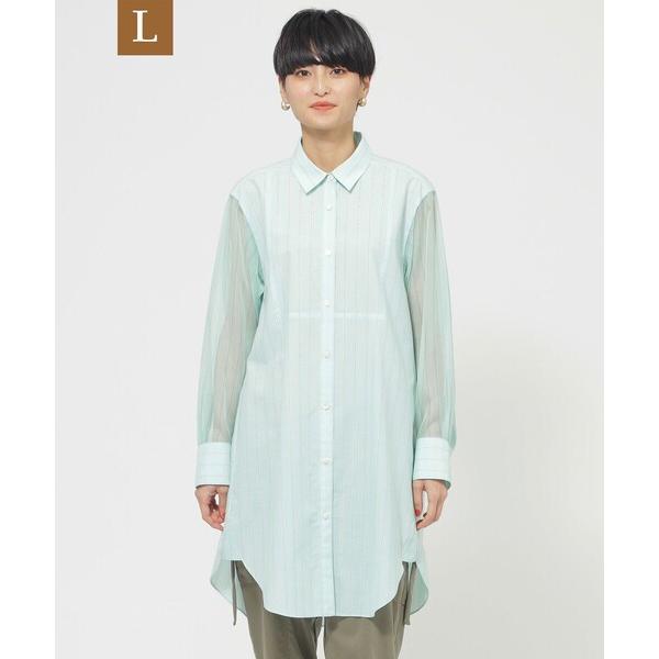 ブラウス シャツ 「L」「ウォッシャブル」シアーコンビストライプロングシャツ レディース