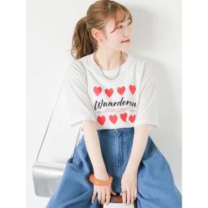 tシャツ Tシャツ レディース ハートプリントTシャツの商品画像