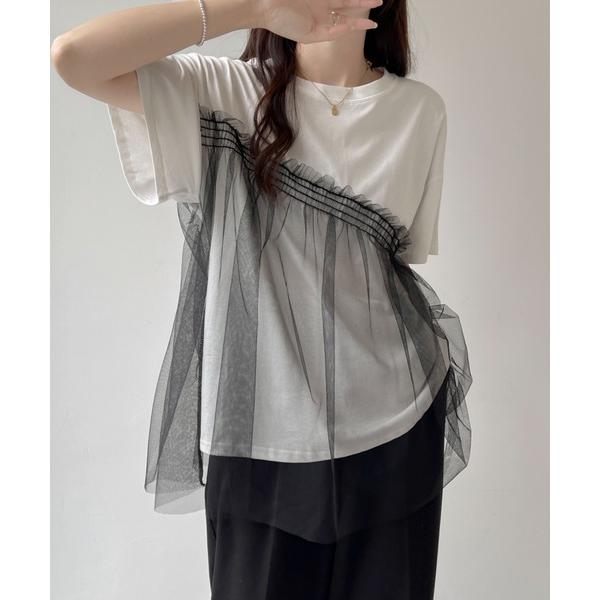 tシャツ アシメチュールドッキングオーバーサイズTEE レディース