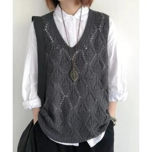 ベスト ジレ ロングシーズン大活躍Vネックダイヤモンド柄透かし編みニットベスト ジレ サマーニット 「オフィスカジュアル」「きれいめカジュアル」