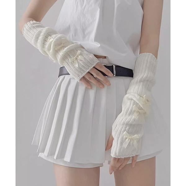 アームカバー リボンデザイン リブニットロングアームウォーマー cula873 レディース