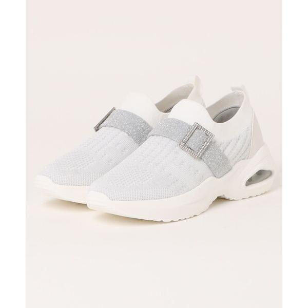 スリッポン 「JEWEL CASKET」フライニットビジューバックルスニーカー レディース