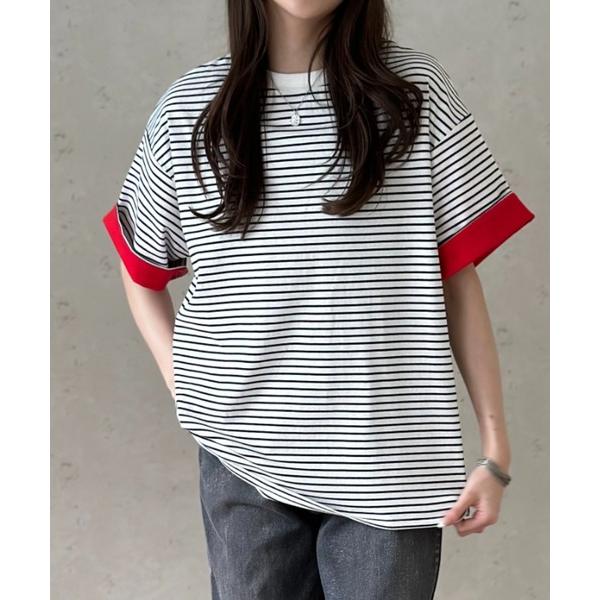 tシャツ 袖折り返しTシャツ レディース